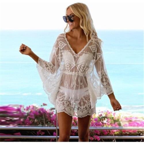 Summer Perspective Sexy Clothing for Woman New Lace Swimsuits with Blouses Hollow Bikini Jackets Short Beach Cover up