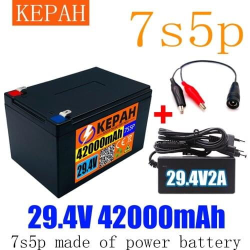 100% power battery 7s5p 24V 42ah battery pack 500W 29.4V 42000mah wheelchair electric bicycle lithium ion battery + 2A charger