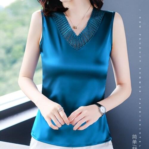 Lace Sleeveless Camisole Satin Silk Summer Tops 2021 Tank Top Women Clothes White Cami Vest Office Ladies Elegant Haut Femme