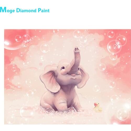 Cartoon Baby Elephant Blowing Bubbles in the Shower Diamond Painting Round Full Drill Animal Mosaic Embroidery 5D Cross Stitch