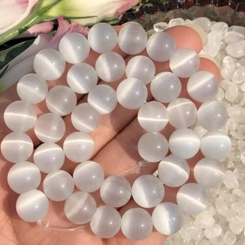 White Cat Eye Opal Natural Stone Glass 4/6/8/10/12MM Loose Spacer Moon stone Beads For Jewelry Making DIY Bracelets Earrings 15"