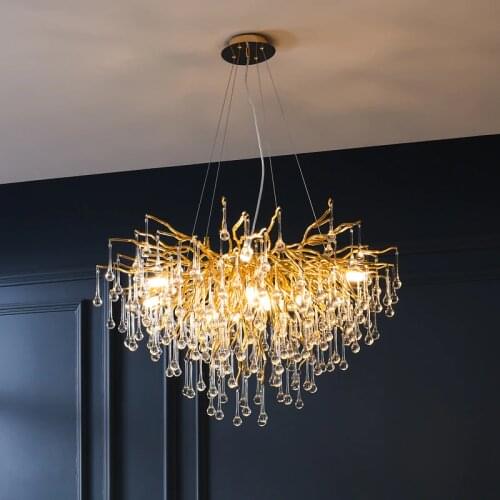 New Modern Crystal Chandelier Luxury Golden Branch Crystal Chandelier Living Room Hotel Lobby Round Decoration Light