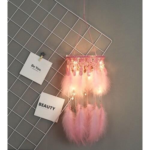 Novelty Dream Catcher LED Dream Catcher Cloud Feather Dreamcatcher Girl Baby Room Decor Wall Hangings Nordic Wind Chimes