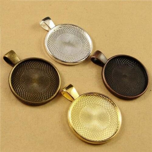 10pcs/lot 25mm Gold Silver Color Necklace Pendant Setting Cabochon Cameo Base Tray Bezel Blank Fit Round Cabochons Base DIY