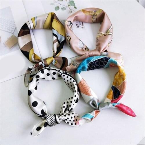 50*50cm Women Scarf Floral Polka Dot Print Square Silk Scarf Bandana Shawl Decorative Headscarf Hair Tie Band Head Neck Scarves