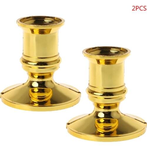 2pcs Plastic Gold Plated Candle Base Holder Pillar Candlestick Stand For Electronic Candles Tapers Christmas Party Decor