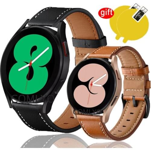 For Samsung Galaxy Watch 4 Classic 42mm 46mm 40MM 44MM Strap Bracelet Genuine Leather Band Wristband Screen Protector film