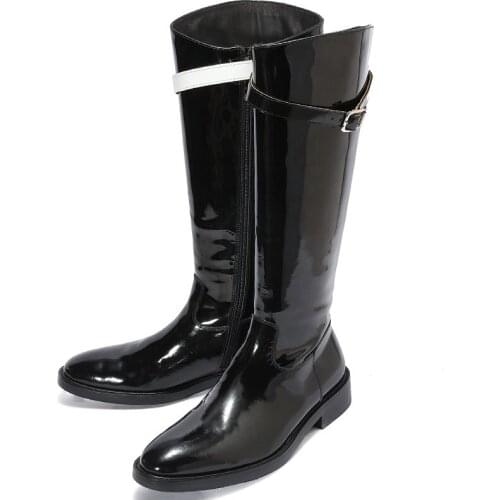 Hot Selling Riding boots Cow leather Long Mens Boots Fashion work Boots High Quality Retro Men Shoes buckle strap