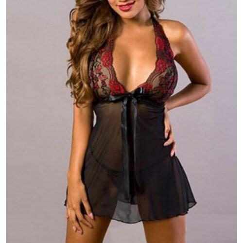 Fantasy Sexy Plus Mini Dress Net Halterneck Cross Lingerie Stretchy Erotic Night Underwear For Women Mesh Tight Appeal ez