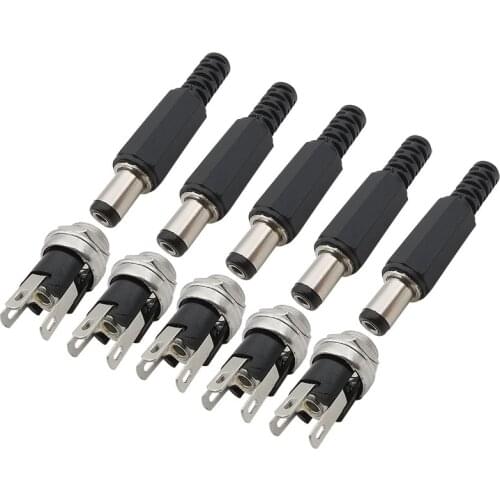 100Pairs 5.5mm x 2.1mm DC Power Male Plug Connector DC-025M 5.5x2.1mm Supply Female Panel Mount Socket Jack Adapter Connector