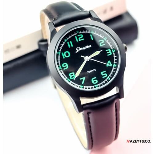 Middle boys girls outdoor sports watch unisex fashion green scale dial PU leather army watch student simple design casual clock