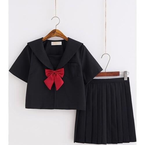 JK Uniform Pleated Skirt Genuine Student Uniform College Sailor Suit Black Wuben Kansai Lapel Japanese School Uniform