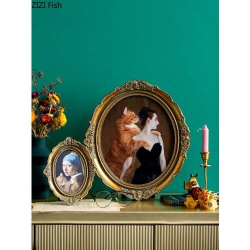 6/7/12 Inch European Palace Vintage Photo Frame Resin Family Portrait Nightstand Oval Wall Hanging Picture Frames Home Decor