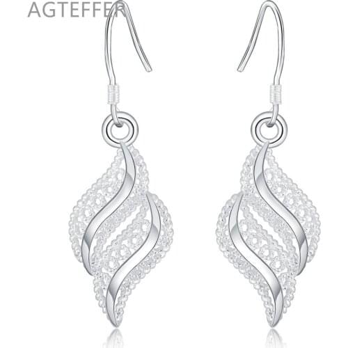AGTEFFER 925 Sterling Silver Leaves Leaf Drop Earring For Women Lady Wedding Engagement Party Fashion Jewelry Gifts