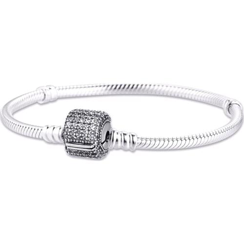 Authentic 925 Sterling Silver Snake Chain Moments Bracelet Signature Clasp Bracelets for Women DIY Charms Jewelry Making pulsera