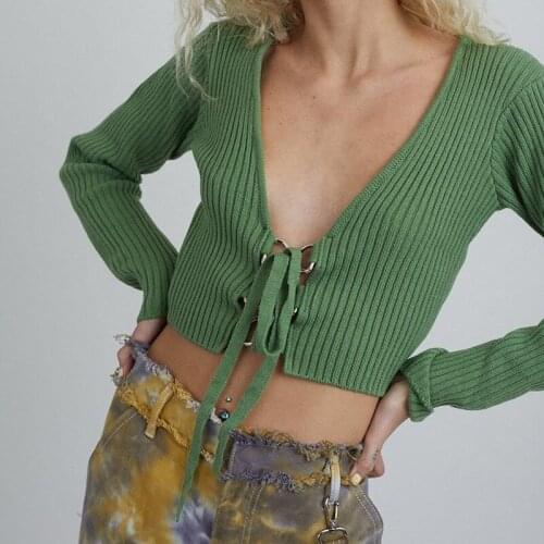 Womens Sweater New Stylish Simplicity Ladies Knitted Top Cardigan Sexy Long Sleeve Front Bandage Slim Spring Autumn Sweaters