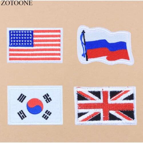 ZOTOONE Korea America Russia Flag Large Applique Embroidery Patch Red Cheap Cartoon Iron On Patches For Clothing Dress Sewing A1