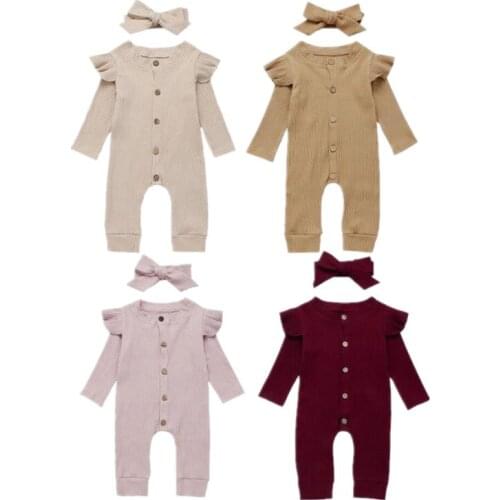 Baby Clothes 2PCS Newborn Baby Girl Boy Autumn Clothes Set Knitted Long Sleeve Solid Single Breasted Romper Jumpsuit Outfits
