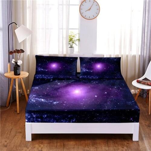 Starry Sky 3pc Polyester Solid Fitted Sheet Mattress Cover Four Corners With Elastic Band Bed Sheet(2 pillowcases)