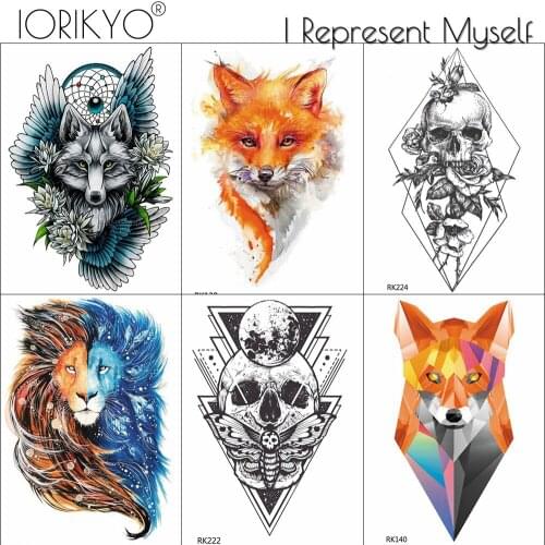 Flash Fox 3D Waterproof Cute Cartoon Tattoos Stickers Geometric Skull For Women Tattoo Temporary For Men Arm Wrist Tatoos Decals