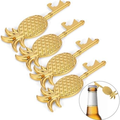 4PCS Cute Bottle Opener Creative Pineapple Key Shape Beer Opener Bottle Cap Opener Hawaiian Party Decoration Supplies