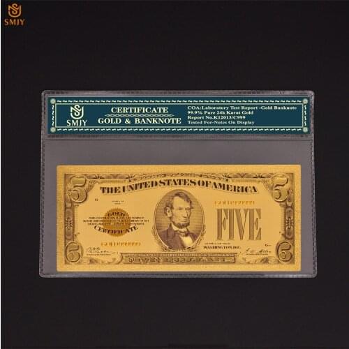 Single Piece 1818 US 5 Dollar Money Gold Banknote Gold 999 Gold Fake Banknotes Home Office Decoration Gifts With COA Frame