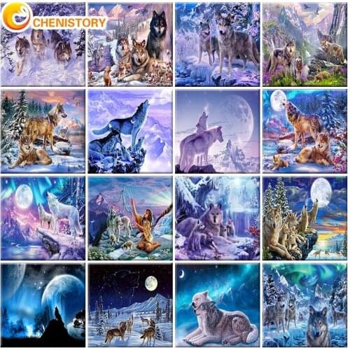 CHENISTORY Wolf Oil Painting By Numbers Kits Animals With Framed On Canvas Modern Home Decoration Acrylic Paint Drawing Pictures