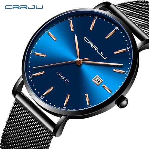 CRRJU Men Watch Fashion Minimalist Stainless Steel Mesh Analog Quartz Watch Casual Sport 30M Waterproof Wristwatch relogio