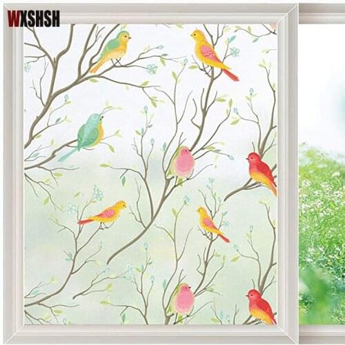 Birds Pattern Window Privacy Film Frosted Glass Non-Adhesive Window Cling for Privacy Anti UV Static Decorative Cling for Home