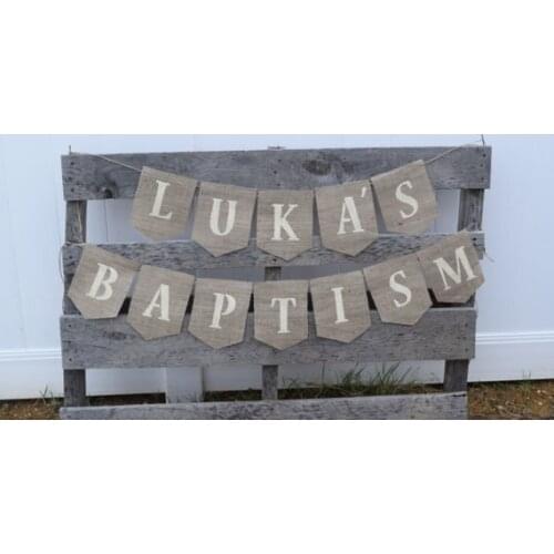 Csutom name First Communion religious baptism burlap Banners baby shower nursery room sign party Buntings garlands Photo Prop