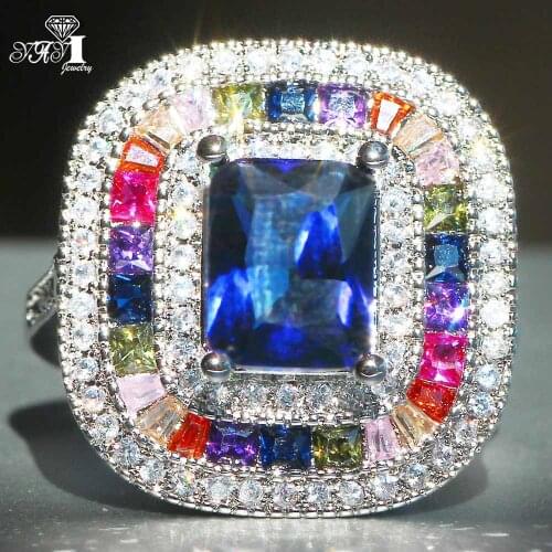 YaYI Fine Jewelry Fashion Princess Claw Set Cut Multi Cubic Zirconia Silver Color Engagement Wedding Party Leaves Gift Rings