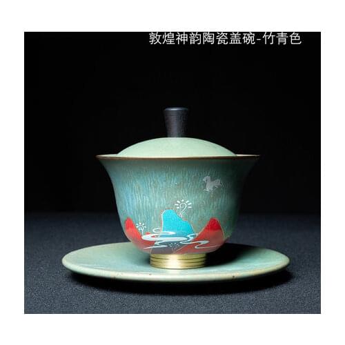 Ceramic Dunhuang Kiln Change Painted Cover Bowl Teacup Big Product Single Cup Tea Tureen Bowl Kungfu Black Tea Teaware