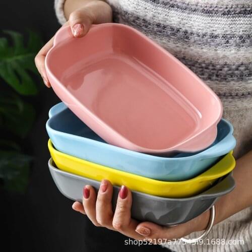 Nordic creative ceramic baking tray home two-ear oven tray baking tray Internet celebrity cutlery microwave baking tray