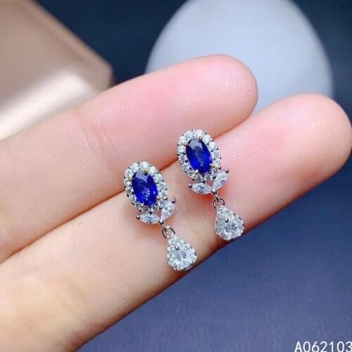 KJJEAXCMY 925 sterling silver inlaid natural sapphire Womens fresh and simple plant gem ear stud earrings support detection