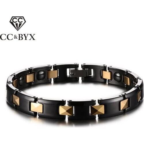 CC Classic Bracelets For Men Ceramic Hematite Stainless Steel Magnet Bangles Black Fashion Jewelry Bracelet Bijoux CBRM-005