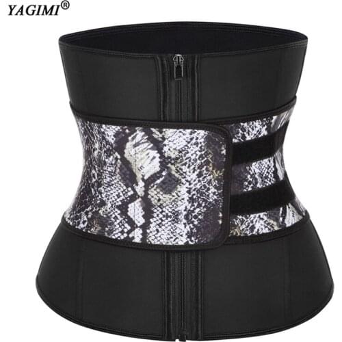 Waist Cincher Zipper Corset Body Curve Shaper Slimming Belt Snake Skin Print Neoprene Waist Trainer Tummy Women Shapewear Fajas
