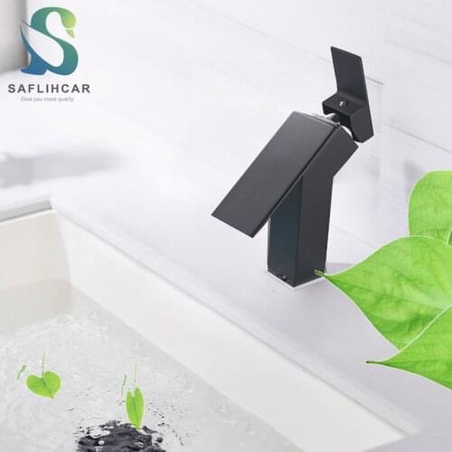 Matte Black Bathroom Basin Faucet Contemporary Waterfall Spout Gentle Effluent Hot and Cold Water Mixer Taps