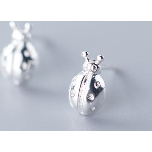 MloveAcc 100% 925 Sterling Silver Insect Ladybug Stud Earrings Silver 925 Jewelry for Women Wedding Earrings Jewelry