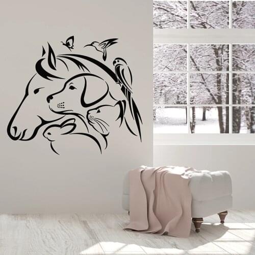 Animals Wall Decal Horse Dog Cat Rabbit Parrot Door Window Vinyl Stickers Veterinary Clinic Nursery Interior Decor Mural 3728