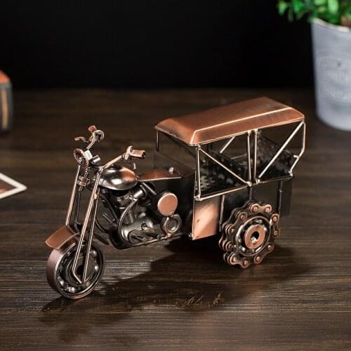 Retro Three-wheeled Motorcycle Model Iron art Tricycle Decoration Crafts Restaurant Ornament Creative Gift motorbike figure moto