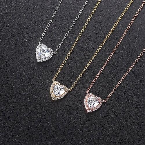 France Romantic Love Heart CZ Crystal Necklace Fashion Women AAA Zircon Gold Plated Necklace Charm Women Wedding Party Jewelry