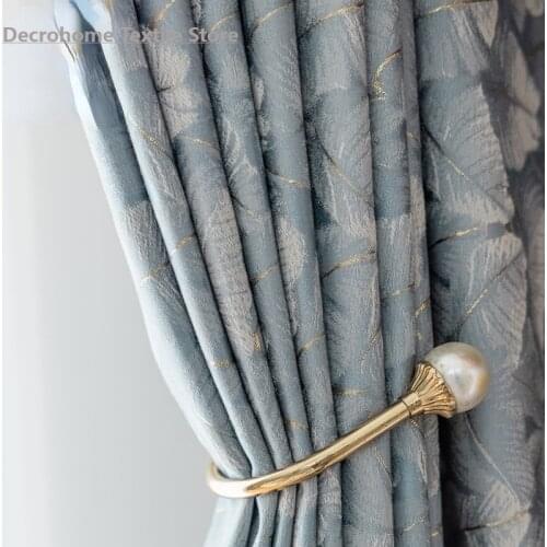 American Light Luxury Gold Silk Printed Jacquard Curtains Blackout Curtains for Living Room and Bedroom Customized Products