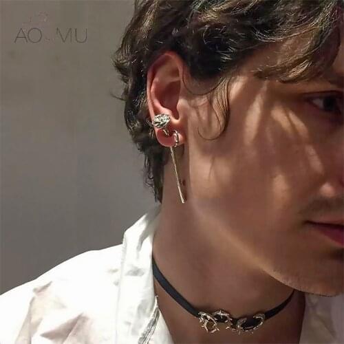 AOMU 2020 New S925 Irregular Geometric Rose Flower Throughout Silvery Metal Stud Earrings for Women Men Party Jewelry