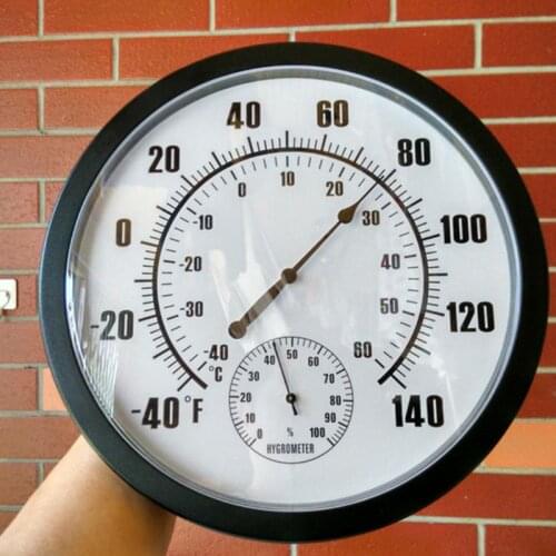 Thermometer Indoor Outdoor 10" Patio Large Wall Thermometer and Hygrometer Mechanical watch core No Battery Needed