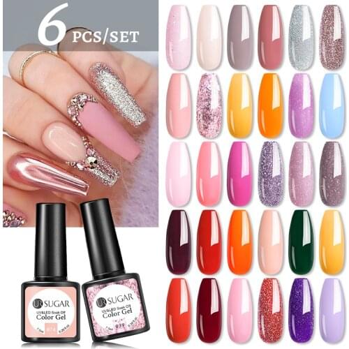 UR SUGAR Gel Nail Polish Set 4PCS/6PCS Nail Kit Set Glitter Vernis Semi Permanent Base Top Coat UV LED Nail Art Gel Polish Set