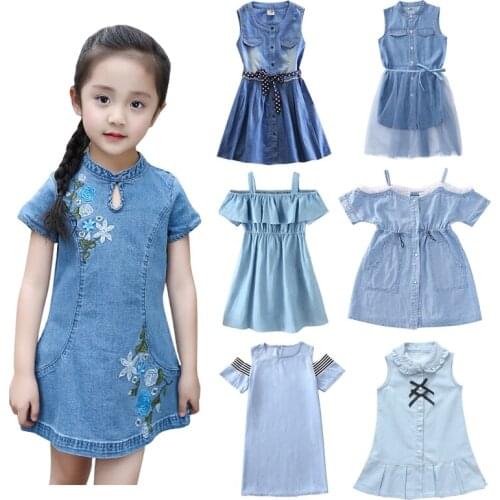 VOGUEON 2021 New Summer Dress For Girls Fashion Denim Dress Girl Cowboy Big Girls Party Dress Teen Clothes For Kids Girl Vestido