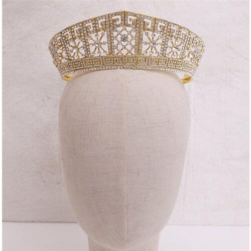 2021 New Luxury Handmade Rhinestone Bridal Crown Fashion Gold/Silver Color Tiaras Women Headpeice Headband Wedding Hair Jewelry