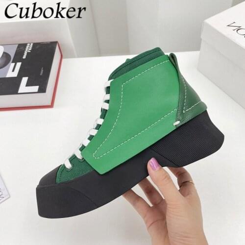 New Arrive Brand Runway Women High Top Canvas Shoes Lace up Thick Sole Non-Slip Height Increasing Autumn Shoes For Women Mujer