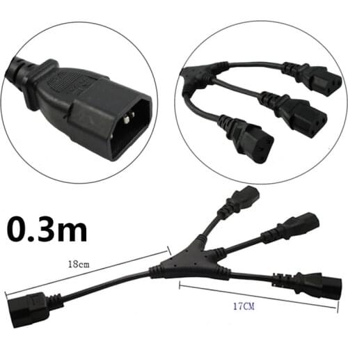 30cm IEC 320 C14 Male Plug to 3XC13 Female Y Type Splitter Power Extension Cord 10A 250V Triple C13 Power Adapter Cable