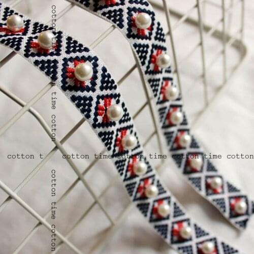 5Yards/Lot Beaded Lace Trim 2.2cm Width Pearl Embroideried lace trim lace decoration accessories Braid Lace Applique Sewing Acc